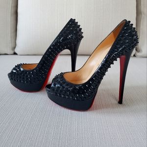 Christian louboutin spiked peep toe platform heels